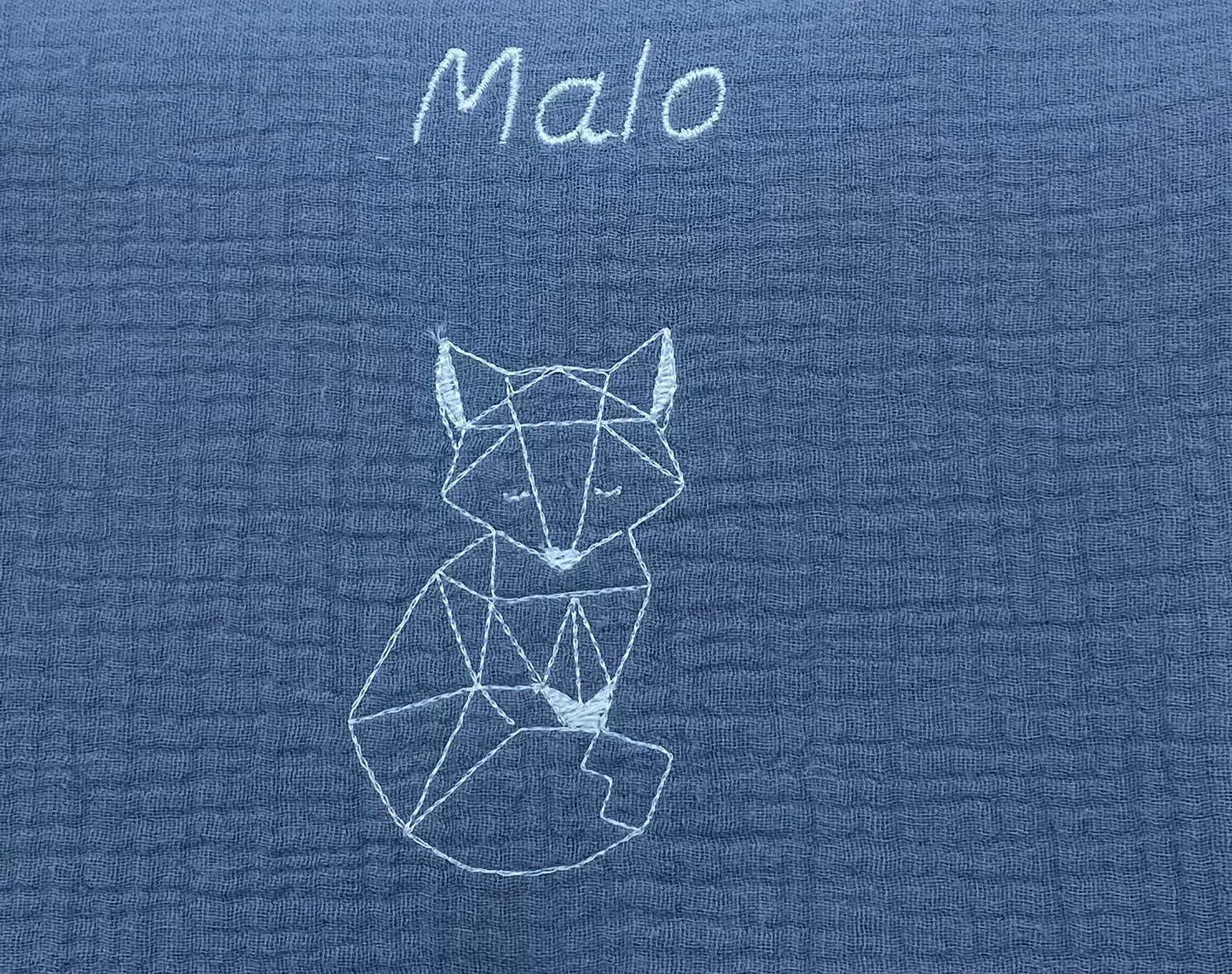 Couverture bébé double gaze de coton brodé/Plaid gaze de coton BLEU