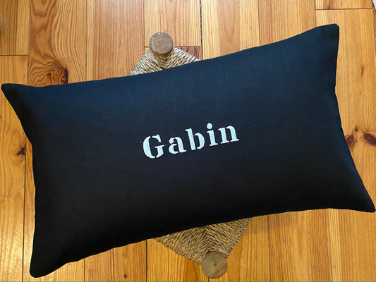 Coussin en Lin noir brodé personnalisé déhoussable