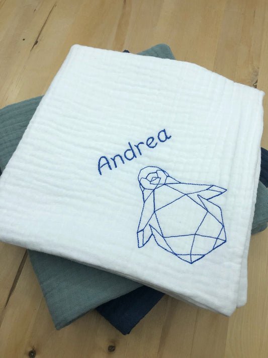 Couverture légère bébé double gaze de coton brodé/Plaid gaze de coton