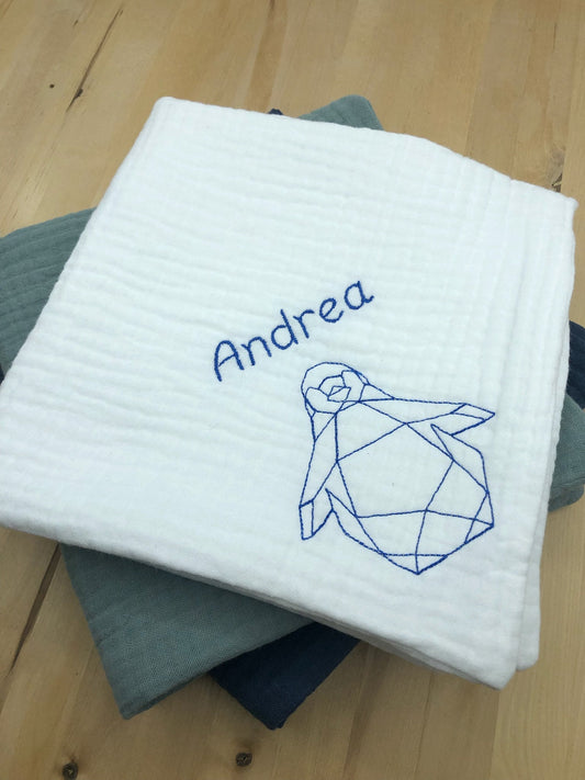 Couverture bébé double gaze de coton brodé/Plaid gaze de coton blanc