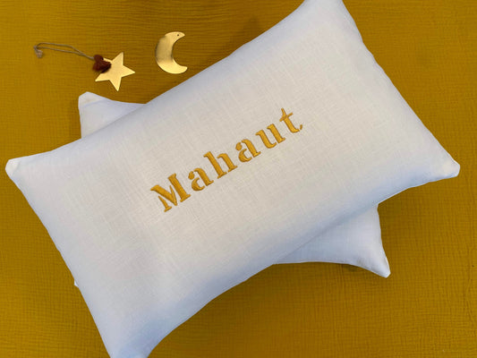 Coussin en Lin brodé personnalisé déhoussable blanc