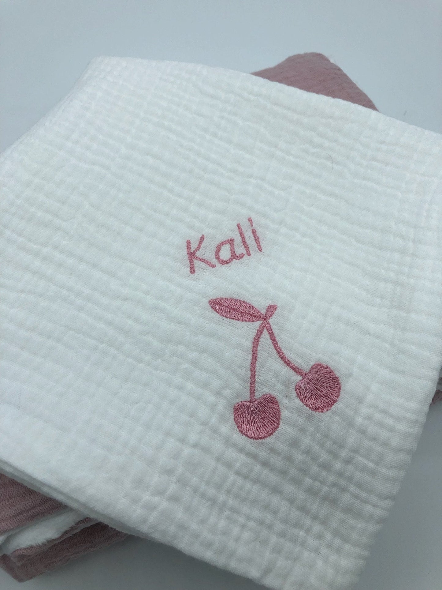 Couverture bébé double gaze de coton brodé Sherpa/Plaid gaze de coton Sherpa bleu