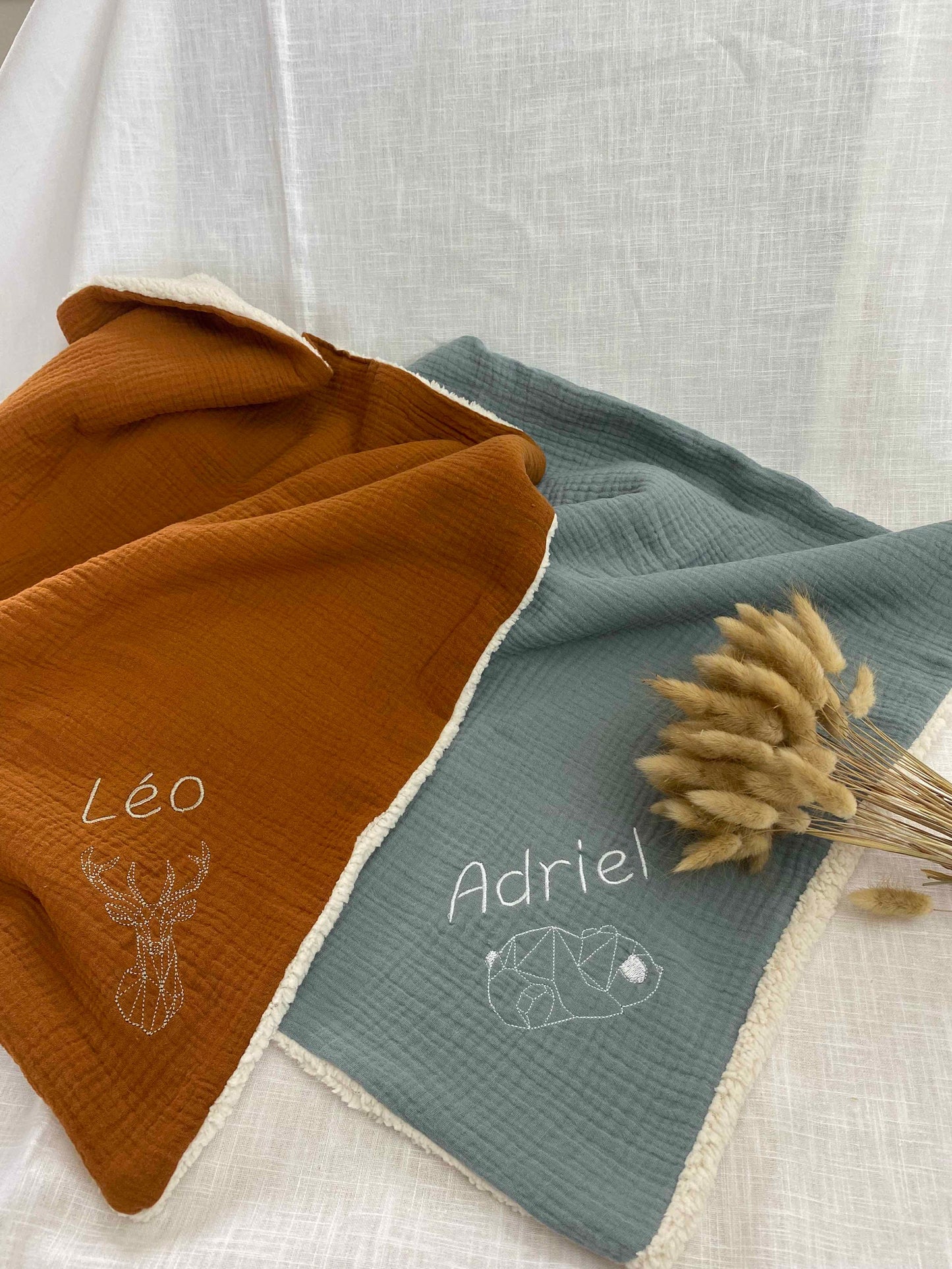 Grande couverture enfant XL double gaze de coton doublée Sherpa120x95