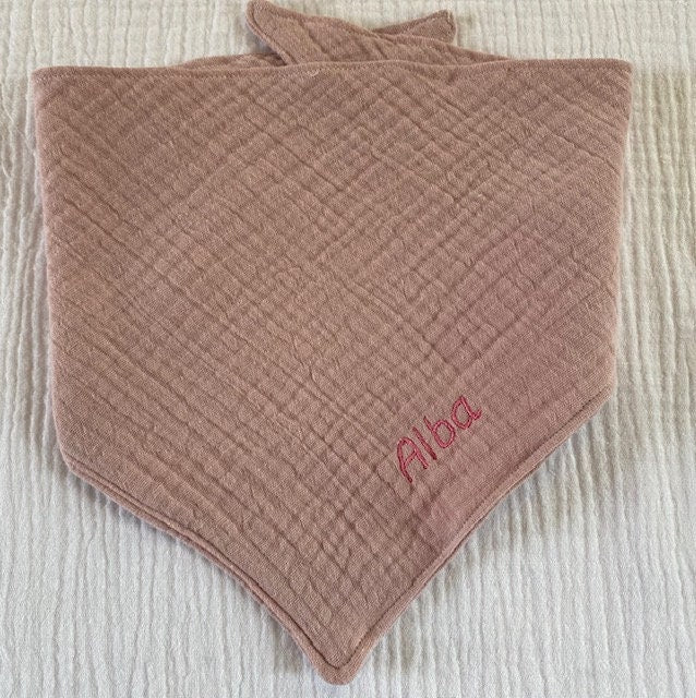 Bavoir Bandana Brodé personnalisé gaze de coton