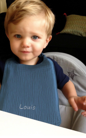 Serviette de cantine brodée maternelle crèche gaze de coton doublée éponge bambou