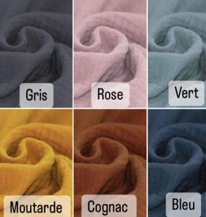 Serviette de cantine brodée maternelle crèche gaze de coton doublée éponge bambou