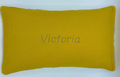 Coussin gaze de coton brodé prénom/mot déhoussable
