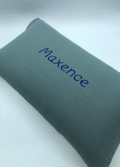 Coussin gaze de coton brodé prénom/mot déhoussable