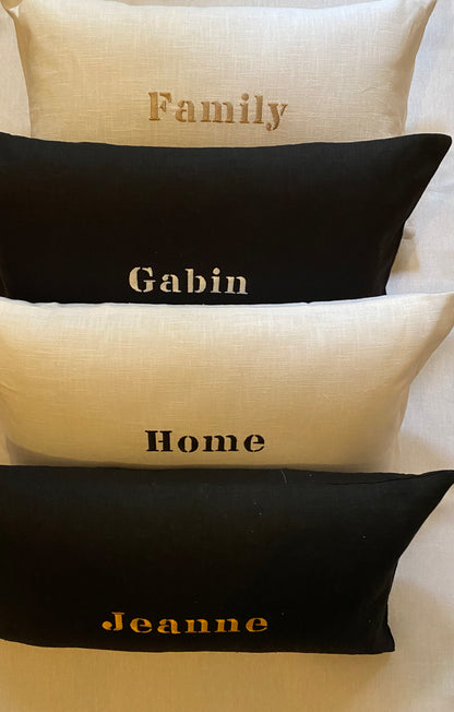 Coussin en Lin brodé personnalisé déhoussable blanc