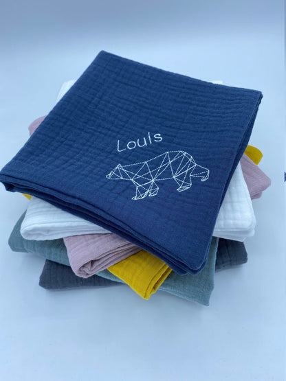 Lange doudou triple gaze de coton brodé personnalisé